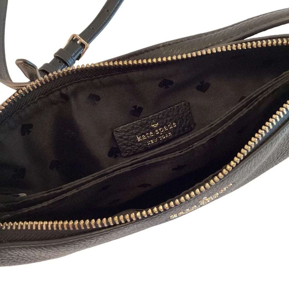 Kate Spade Purse Leila Triple Gusset Crossbody Black Pebbled Leather Medium Bag - Picture 6 of 13